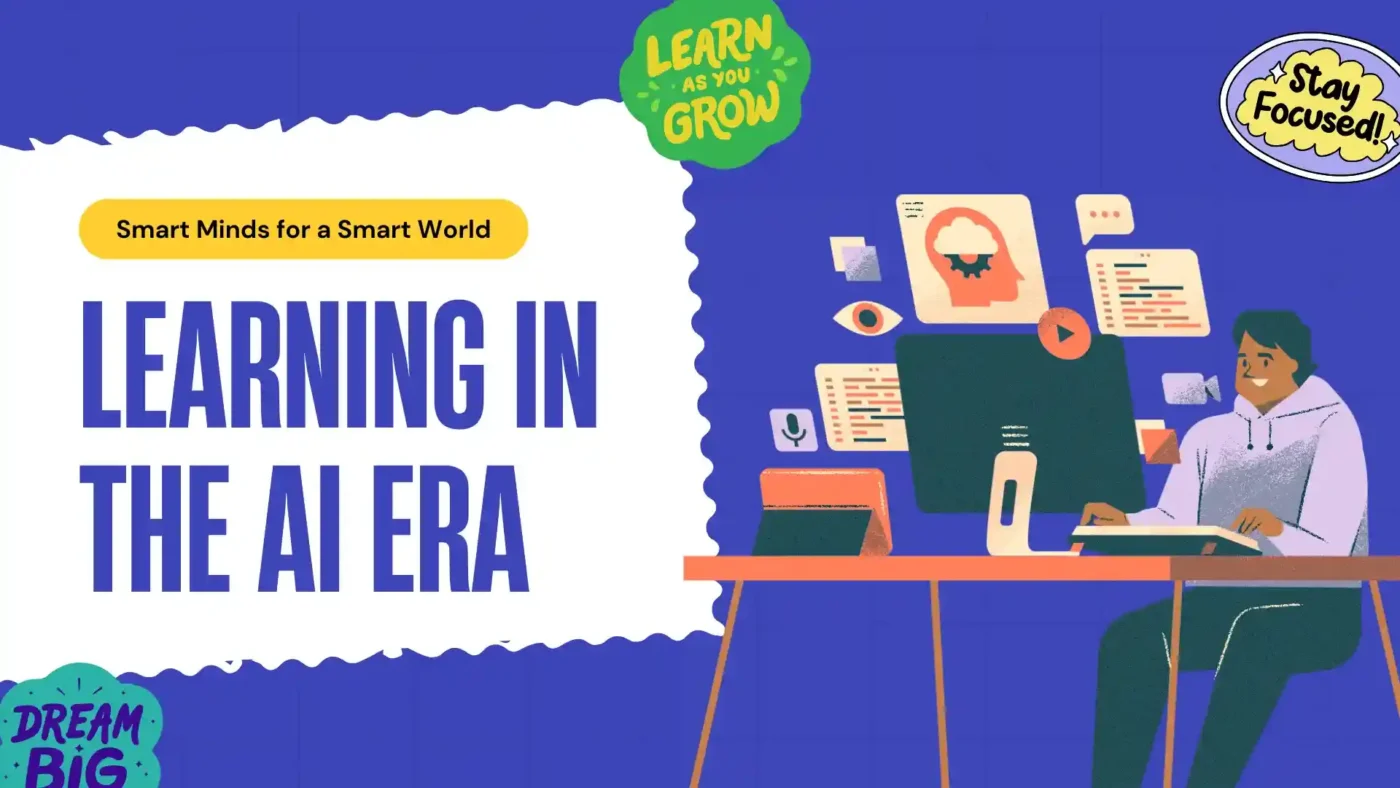 Hình ảnh một sinh viên Việt Nam trẻ trung, năng động đang ngồi học bên laptop, xung quanh là các biểu tượng công nghệ AI tỏa sáng, thể hiện xu hướng học thông minh hơn trong kỷ nguyên số.